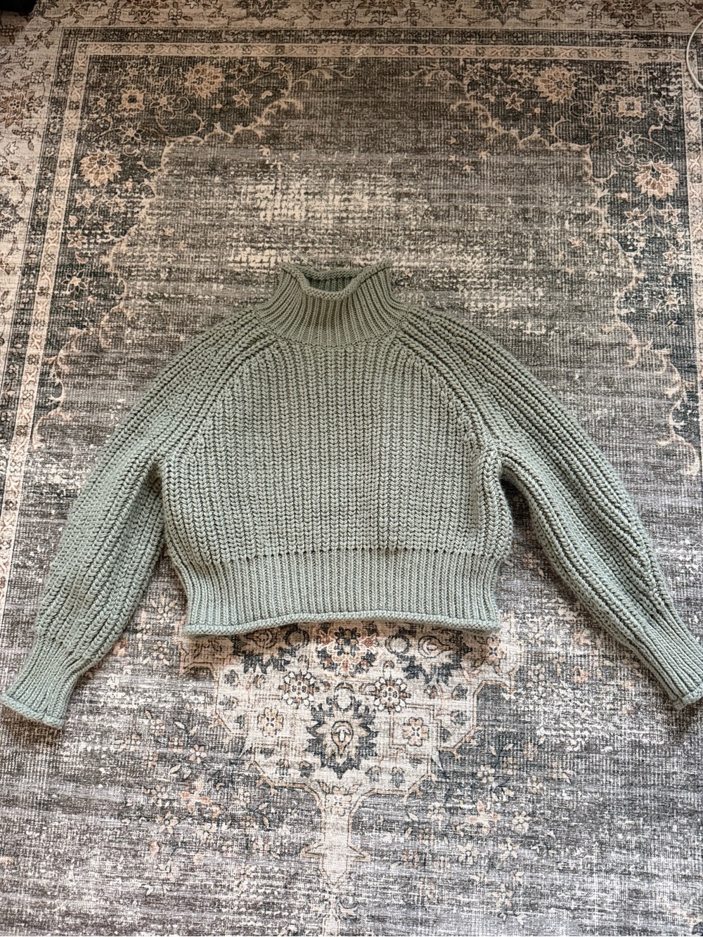 H&M Sage Green Cropped Chunky Turtleneck Sweater